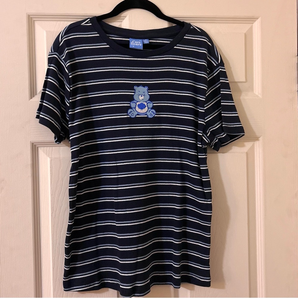 3/$15 NWOT RIB KNIT NOSTALGIA CARE BEARS GRUMPY BEAR PATCH 80S 90S TEE